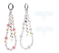 XFSRG Chaine Téléphone Portable Cristal Élégant Cordon pour Téléphone avec Perles et Étoiles Accessoire Téléphone Portable Mode pour Femmes et Filles (Blanc, Rose)