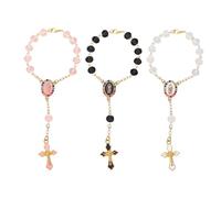 XFSRG Chapelet Catholique Pendentif de Rétroviseur 3 Pièces Vintage Chrétienne Chapelet Bracelet de Communion avec Croix Rétro pour Baptême Fête Mariage