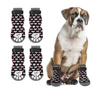 XFSRG Chaussette Chien 4 Pcs Chaussettes Antidérapantes Porter à l’intérieur Protection Douce Animaux de Compagnie avec Sangles Réglables Contrôle de la Traction (S)