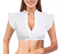 XFSRG Chemise Femme à Manches Courtes Col en V Traditionnelle Dirndl Blouse pour Fête de la Bière Bavaroise(Blanc/M)
