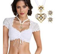 XFSRG Chemise Femme Manche Courte Dirndl Bluse Chemisier Femme Chic en Dentelle Haut Col Carré Blouse Broderie Elegante Top Ete pour Celebration(Blanc,XXL)