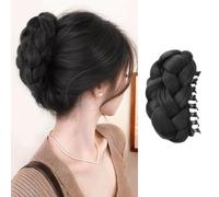 XFSRG Cheveux Postiche Chignon Synthétique Perruque Tressage Pince Cheveux Postiche Chignon Faux Naturels Extensions à Clips (Noir Naturel)
