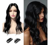 XFSRG Cheveux Synthétiques Topper Wiglet Hair Enhancer avec Frange Droite 2 Clips dans Extensions De Cheveux Raides Fermeture De Cheveux Pièce Postiches（Noir）