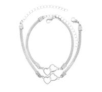 XFSRG Cheville avec Double Cœur Bracelets Coeur Cheville Réglables avec Bracelet Donna Accessoires de Pied D'été Femmes Bijoux pour Plage (Argent)