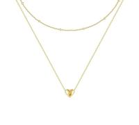 XFSRG Collier Chaine Or Femme Pendentif Superposé Double Couche Acier Inoxydable Bijoux Élégant Cadeau Anniversaire Noeud Coeur Délicat (Or, Cœur)