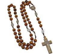 XFSRG Collier Chapelet Catholique en Bois Naturel avec Croix en Alliages pour Femme Bijoux Religieux Élégants et Spirituels
