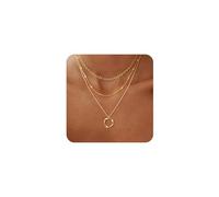 XFSRG Collier Femme 3 Rangs Acier inoxydable Plaqué Or Bijoux Fantaisie Multi RangsLéGer et Brillant Boho Collier Tour de Cou Cadeau d'Anniversaire pour Petite Amie MèRe（Or）