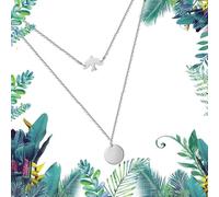 XFSRG Collier Femme Argent Double Couche Pendentif Oiseau et Médaillon Chaine Argent Femme Bijoux Élégant Cadeau Anniversaire Fête des Mères Noël Saint Valentin (B)
