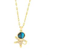 XFSRG Collier Femme Astronaute Doré avec Pendentif Émail Bleu et Strass Brillants Bijoux Mode Original pour Toutes Occasions
