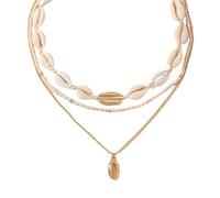 XFSRG Collier Femme Bijoux en Acier Inoxydable, Chaîne Or et Argent, Sautoir Long avec Coquillages, Collier Mode pour Toutes Occasions