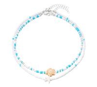 XFSRG Collier Femme Bijoux Plage Mode Acier Inoxydable Tortue Étoile de Mer Perles Colorées Chaine Argent Cadeau Été Vacances