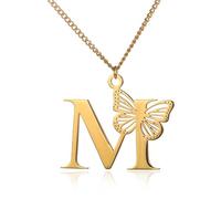 XFSRG Collier Femme Lettre A Avec Papillon Doré Collier Initiale Personnalisé Bijoux En Acier Inoxydable Pendentif Élégant Pour Femmes Accessoire De Mode Chic Et Tendance