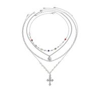 XFSRG Collier Femme Multi Couches avec Croix et Perles Chaîne Élégante Collier Femme Tendance pour Toutes Occasions(Argent)