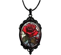 XFSRG Collier Femme Rose Rouge Vintage en Verre Coloré avec Chaîne Noire Bijoux Élégants et Romantiques pour Toutes Occasions