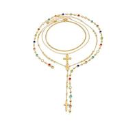 XFSRG Collier Multi Rangs Croix 4 Pièces avec Strass Colorés et Glands Collier Boho Vintage à Superposition pour Femme Élégant Colliers pour Clavicule (Or)