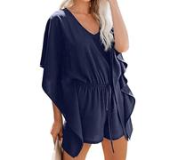 XFSRG Combi Short Femme Été Volant Asymétrique Vneck Jumpsuit Élégant Combishort Fluide Cordon de Serrage Combinaison chic Manches Chauvesouris Tenue de Plage Soirée