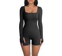 XFSRG Combinaison Femme de Sport Manches Longues Col Carré Moulante Côtelé Une Pièce Chic Décontracté Jumpsuit Bodycon en Tricot Fitness Yoga Club Gym Bodysuit(S)