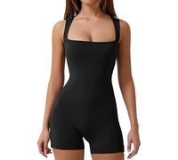 XFSRG Combinaison Femme Ete Combishort Bretelles Carrées Ensemble Sport Moulant Body Stretch Col Carré Shorts Moulants Rompers Élégant Bustier