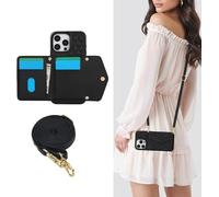 XFSRG Coque À Bandoulière pour Téléphone Portable avec Porte Cartes Intégré Étui en Cuir PU De Haute Qualité Compatible avec Iphone 131415 Pro Max Noir Élégant Et Pratique