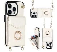 XFSRG Coque pour iPhone 16 Etui avec Cordon Strap Poignet Collier Sangle avec Portefeuille à Rabat en Cuir 360° Anneau pour Téléphone Portable