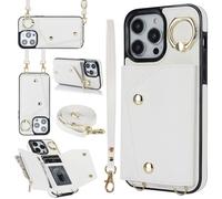 XFSRG Coque pour iPhone 16/Pro/Max avec Cordon Sangle Housse pour Téléphone Réglable avec Anneau Telephone Portable Porte Carte Pochette 4 Slots de Cartes Anti-Chute