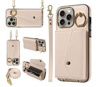 XFSRG Cordon de Coque pour iPhone 16 Pro Max Sangle Housse pour Téléphone Réglable Support Annulaire à 360 Degrés avec Porte Carte Pochette Anti-Chute