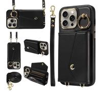 XFSRG Cordon de Coque pour iPhone 16 Pro Sangle Housse pour Téléphone Réglable Support Annulaire à 360 Degrés avec Porte Carte Pochette Anti-Chute