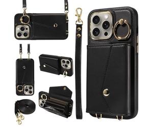XFSRG Cordon de Coque pour iPhone 16 Sangle Housse pour Téléphone Réglable Support Annulaire à 360 Degrés avec Porte Carte Pochette Anti-Chute