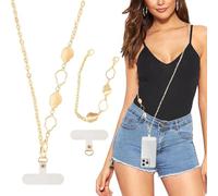 XFSRG Cordon de Téléphone en Métal Détachable Chaîne Universelle pour Telephone avec 2 Patchs Dragonne Téléphone Compatible Plupart Coques pour Smartphone (Doré)