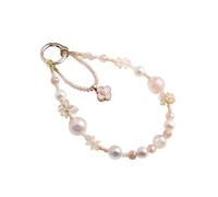 XFSRG Cordon Téléphone Portable avec Perles de Cristal et Pendentif Fleur Dragonne de Poignet Compatible avec Coques Anti-Perte (Rose)