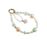 XFSRG Cordon Téléphone Portable avec Perles de Cristal et Pendentif Fleur Dragonne de Poignet Compatible avec Coques Anti-Perte (Vert)