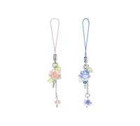 XFSRG Cordon Téléphone Portable Fleur Cristal Élégant Bijoux de Téléphone Portable avec Pendentif Floral Coloré Accessoire Mode pour Femmes et Filles (Rose+Bleu)