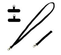 XFSRG Cordon Téléphone Portable Rose Élégant Lanière Téléphone Portable en Tissu Tressé Bijoux de Téléphone Pratique et Chic Accessoires Téléphone pour Femmes et Adolescents (Noir)