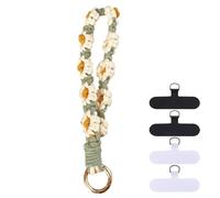XFSRG Cordon Téléphone Portable Tressé Fleur Daisy Lanière Téléphone Portable Bohème Chic Accessoires Bijoux pour Femmes Filles Décoration Élégante Pratique (Fleur blanche)