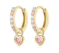 XFSRG Créoles En Argent 925 Pour Femmes Et Filles Comme Boucles D Oreilles Huggies Avec Pendentif Coeur En Or Et Argent Hypoallergéniques Pour Enfants Et Adultes (Or)
