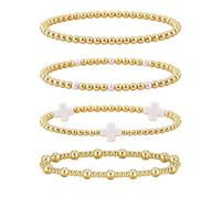 XFSRG Croix Bracelet Ensemble 4 Pièces Bracelets Perles Elastiques Femme Fantaisie Bracelet Jonc Empilable avec Croix Accessoires Mode Bijoux pour Femmes Filles