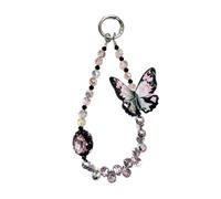 XFSRG Cuerda para Movil Colgante de Teléfono Pequeño y Creativo Mariposa con Cuentas de Cristal Brillante Colgante Móvil con Diseño de Moda(Rose)