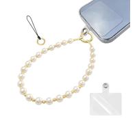 XFSRG Cuerda para Movil en Perlas Élégantes Cordon Téléphone Portable avec Perles Blanches et Dorées Accessoire de Décoration Chic pour Femmes et Filles Lanière Téléphone Portable Élégante et Pratique
