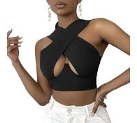XFSRG Debardeur Femme Sexy Crop Tank Top Camisole sans Manches Découpe Criss Cross Haut Court Chic et Élégant d'Été Sexy Décontracté Tops(Noir/XL)