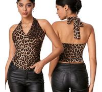 XFSRG Débardeur pour Femme Été Top Caraco sans Manche Motif Léopard Y2K Top Festival Tenue Haut Dos Nu Mode Casual Tank（M）