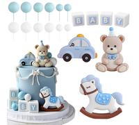 XFSRG Décoration de Gâteau Ours Décor de Gâteau Cheval Voiture Happy Birthday Decoration Boules Baby Shower Cake Accessoires pour Garçon Cadeau de Naissance (Bleu)