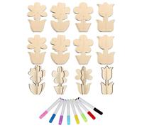 XFSRG DIY 3D Fleurs Kit de Bricolage en Bois à Peindre pour Adultes avec 24 Disques de Bois Bruts et 8 Stylos à Base dEau pour Décorations Printanières Créatives comme (Fleur)