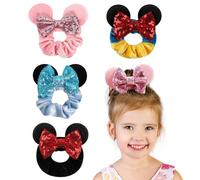 XFSRG Élastiques à Cheveux Oreilles de Souris avec Noeud Velours Pailleté 4 Pièces Chouchous Brillants pour Enfants Filles Accessoire Coiffure Mignon