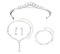 XFSRG Élégant Parure de Bijoux de Mariée avec Couronne Scintillante Collier Boucles d’Oreilles et Bracelet Bijoux de Luxe pour Mariage et Occasions Spéciales