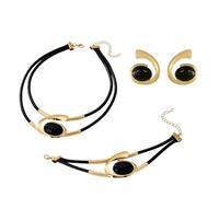 XFSRG Ellipse Ensemble de Bijoux Femme Bohemian Collier Double Couche Noir Pendentif Boucles D'Oreilles Spiralé Bracelet Acrylique Forme d'Escargot Ensemble de Bijoux Mariée Fiançailles Demoiselle