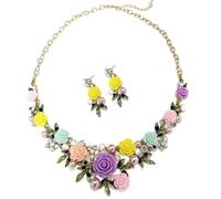 XFSRG Ensemble Bijoux Femme Collier & Boucles d'Oreilles Fleuris Colorés Design Élégant Idéal pour Mariages Fêtes Fête des Mères et Saint Valentin (Multicolore)