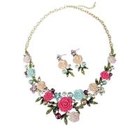 XFSRG Ensemble Bijoux Femme Collier & Boucles d'Oreilles Fleuris Colorés Design Élégant Idéal pour Mariages Fêtes Fête des Mères et Saint Valentin (Multicolore-1)