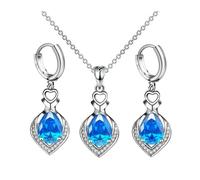 XFSRG Ensemble Bijoux Femme Collier et Boucles d'Oreilles en avec Cristaux Bleus Parure Bijoux Fantaisie pour Mariage et Soirée Élégant pour Elle