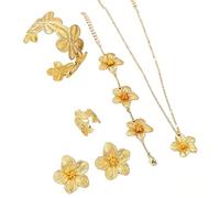 XFSRG Ensemble Bijoux Femme Fleurs, Collier Boucles D'Oreilles Fleurs, Acier Inoxydable Élégante Bijoux pour Fête Hawaïenne Thème