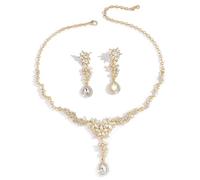 XFSRG Ensemble Bijoux Floral Cristal Collier Boucles D'oreilles Pendantes Parure Élégante Strass Brillant Accessoires Femme Mariage Cérémonie